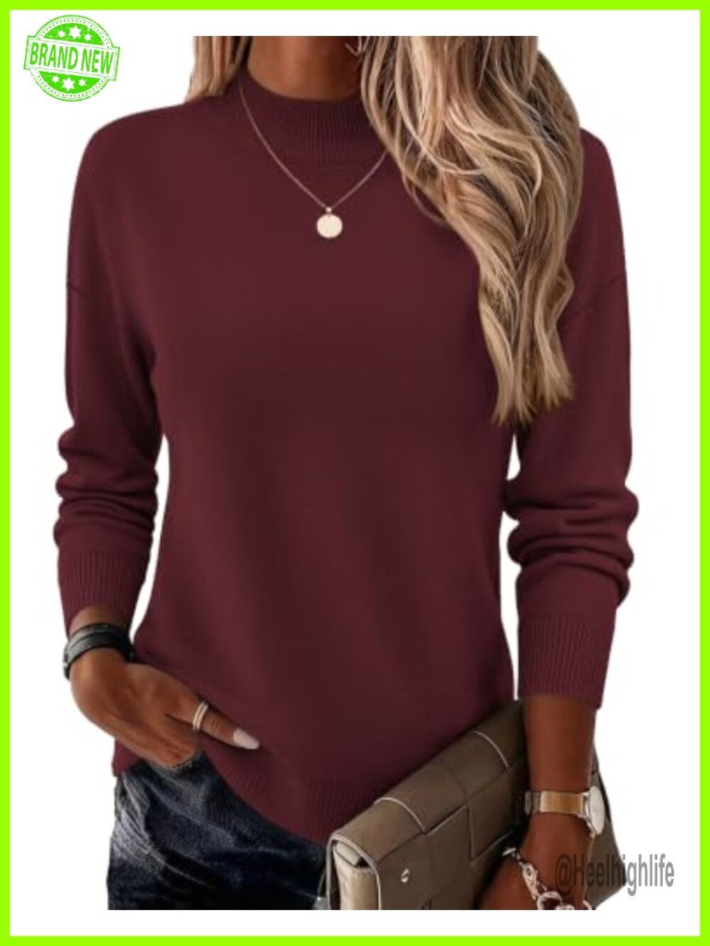 Womens Turtleneck Sweater Long Sleeve Drop Shoulder Knit Pullover